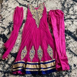 Pink and Blue Anarkali Salwar Suit
